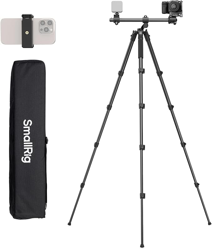 SmallRig Camera Tripod, 71" Foldable Aluminum Tripod/Monopod, 360°Ball Head Detachable, Payload 33lb, Adjustable Height from 16" to 71" for Camera, Phone