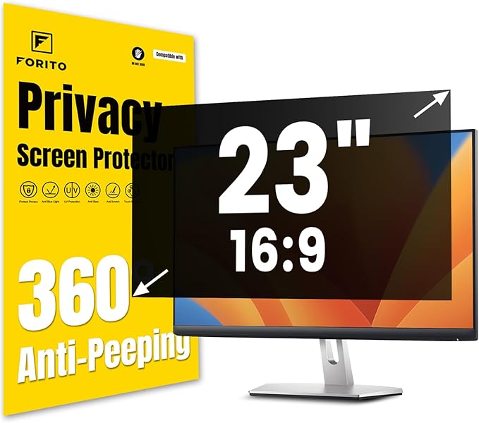 F FORITO 21.5 Inch 16:9 360°Privacy Screen Protector for Computer Monitor, Removable Eye Protection Anti Blue Light Anti Glare Computer Screen Privacy Shield for 21.5" Widescreen Monitors