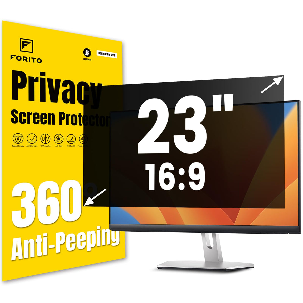F FORITO 23.8 Inch 16:9 360°Privacy Screen Protector for Computer Monitor, Removable Eye Protection Anti Blue Light Anti Glare Computer Screen Privacy Shield for 23.8" Widescreen Monitors