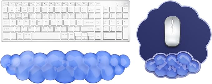 Gel Cloud Keyboard and Mouse Wrist Rest, Cute Wrist Support and Arm Support Rest for Typing Pain Relief,Suitable for Office/Computer/Laptop/Gaming Set-White