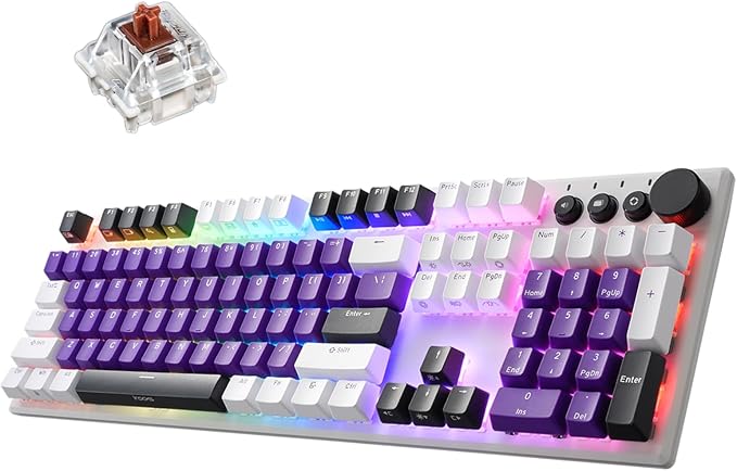 iRocks K74R Wireless RGB Illuminated Mechanical Gaming Keyboard, Hot-Swappable Switches, Floating Design, PBT 107 Keys NKRO, Detachable USB-C Cable - Midsummer Black (Brown Switches)