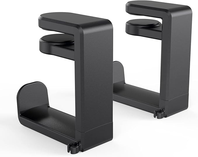 Rotating Headphone Stand - EURPMASK PC Gaming Headset Stand, Adjustable Clamp-on Headphone Holder, Headphone Hanger Hook Under Desk with 360 Degree Swivel&Cable Clip Organizer - Black