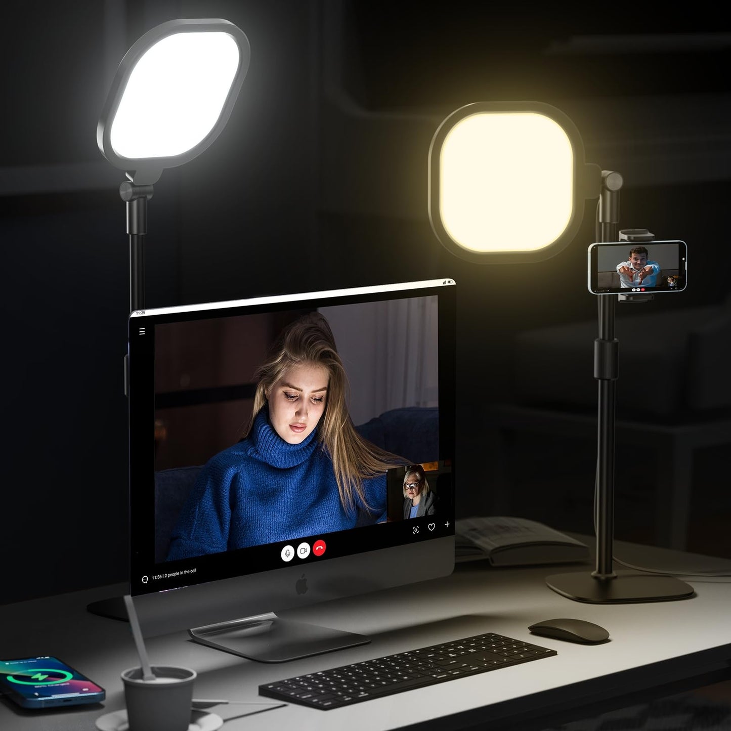 LitONES Video Conference Lighting for Zoom Meeting, Ring Light for Desk with Flexible Stand, 30 Light Modes Ring Light for Computer, Video Lights & Memory Func for Video Calls, Live Stream, Webcam