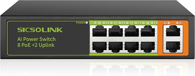 SICSOLINK 24 Port PoE+ Switch 400W, 2 Gigabit Uplinks 802.3af/at Rackmount