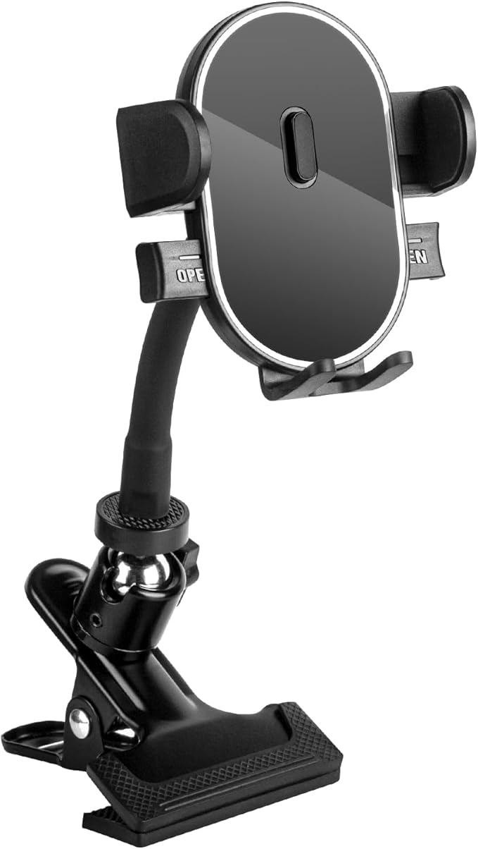ROCKFREE Clip Phone Holder,Auto-Locking Clamp,360° Rotating Base,5.9" Arm