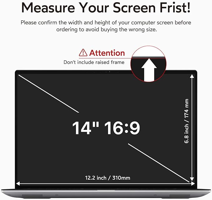 BERSEM 14 inch Removable Laptop Privacy Screen Filter for 16:9 Ratio Monitor, Anti-Spy, Anti-Glare, Anti-Scratch, UV-Blocking