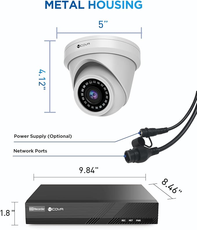 4COVR PoE Security Camera System 4K AI Human Vehicle Detection, 8CH 4K H.265 NVR 2TB HDD, 6Pcs 8MP Wired Commercial Dome IP Camera IP67 Night Vision, 24/7 Home Surveillance Outdoor, LY97AX8M0806