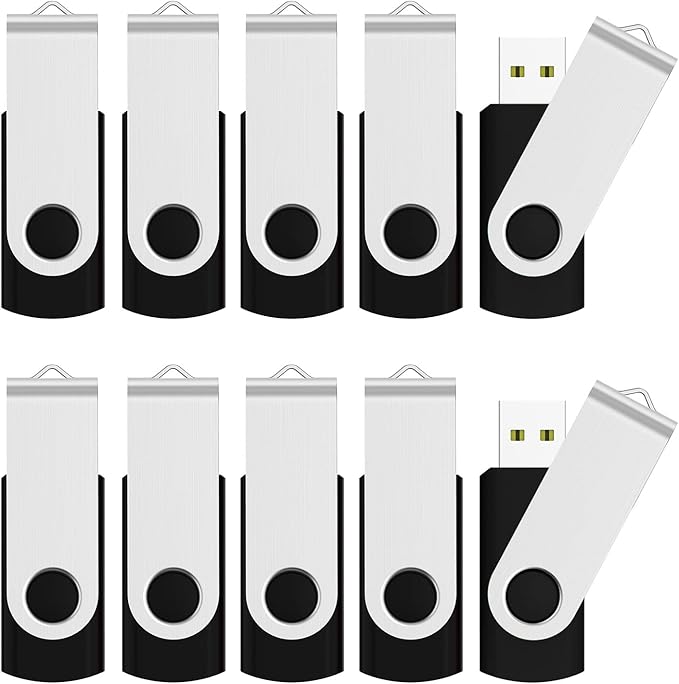 JUANWE 128GB USB Flash Drive 5 Packs, Thumb Drives Foldable 360° Swivel Shell & Lanyard Hold for Memory Storage Expand, USB Sticks Pen Drive Zip Drive for PC/Tablet/Car Data Transfer - Black
