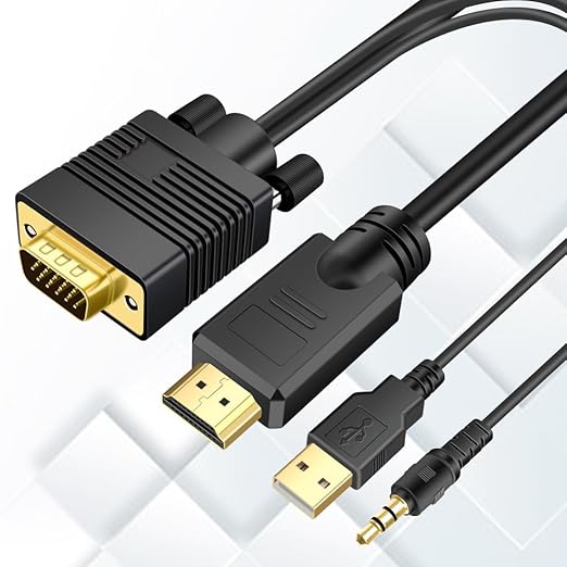 Kirzi VGA (Sources) to HDMI (Display) Cable 6ft with Audio, VGA Maleto HDMI Male Converter Cord Adapter Cable Compatible Witch Computer/Laptop to Monitor/TV, Desktop Laptop Projector to Monitor HDTV