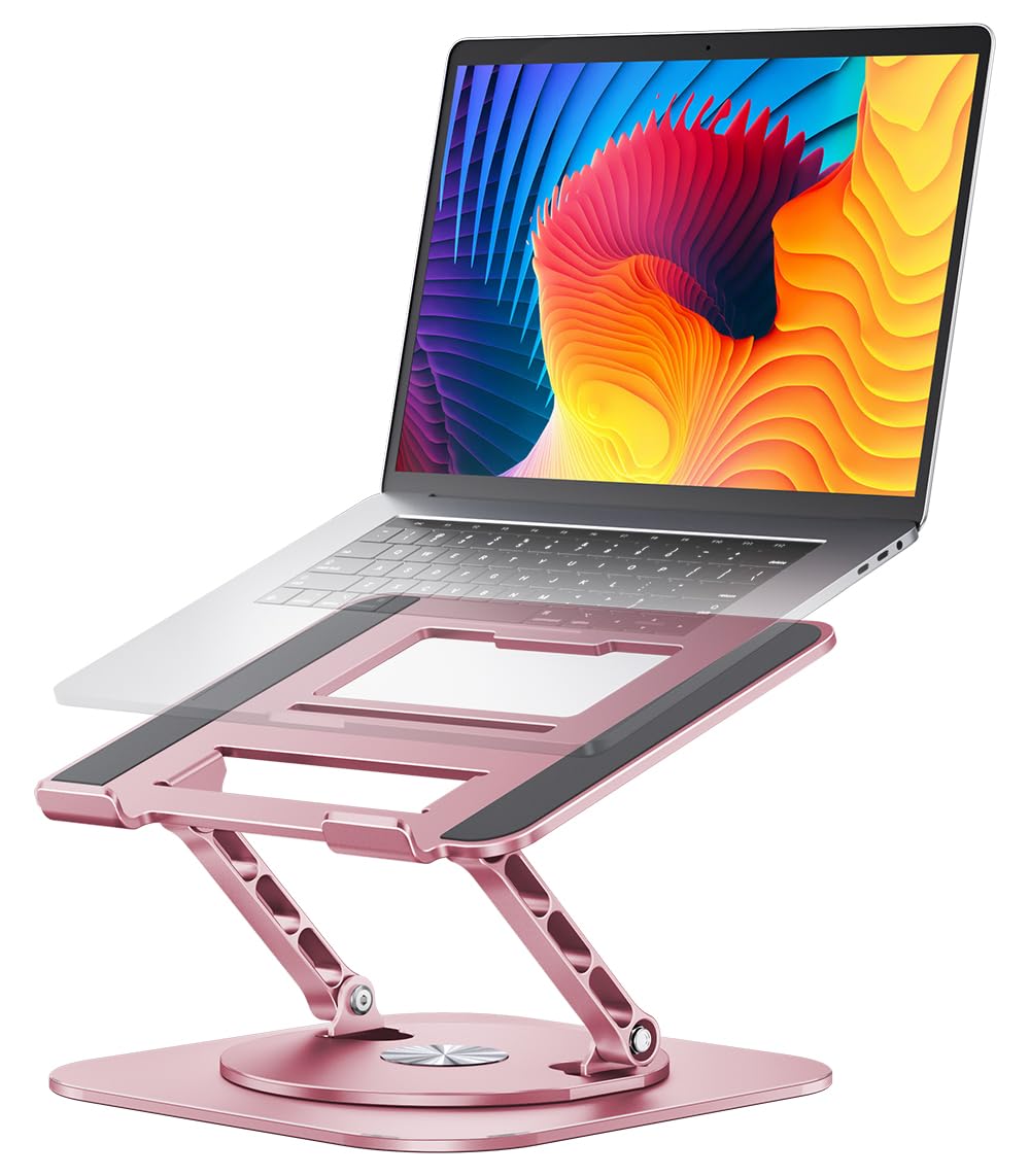 AOEVI Adjustable Laptop Stand with 360 Rotating Base, Computer Stand for Laptop Ergonimic Foldable Laptop Riser for Desk Compatible with MacBook Pro/Air Notebook up to 16 Inches, Gold