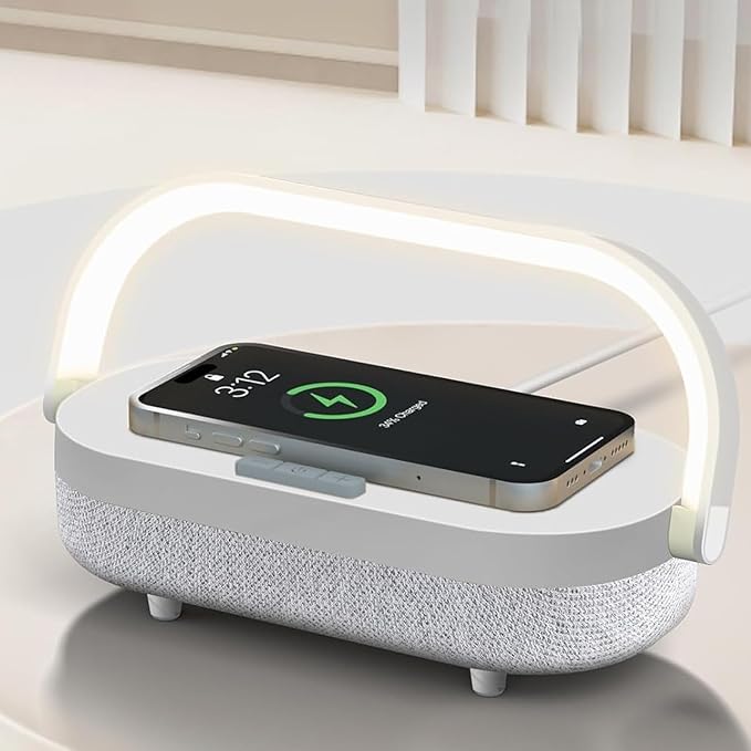 iGaur Nightstand Lamp with Wireless Charger,4 in 1 Touch Bedside Lamp Bluetooth Speaker,Portable Dimmable LED Night Light,Corporate Gifts Premium for Employees Clients,Birthday Gifts Women Wife Friend