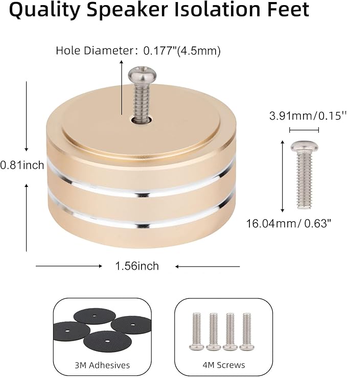 Monosaudio 4Pcs Audio Isolation Feet Turntable Feet 40x20mm Turntable Isolation Pad Replacement with Non-Slip Rubber Ring/3M Adhesives/M4 Screw for Speakers,Subwoofers,Amplifier,Turntable(Rose Gold)