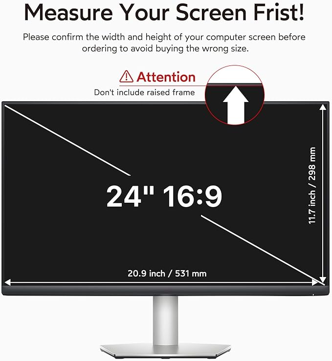 bersem 24 inch Removable Computer Privacy Screen Filter for 16:9 Ratio Monitor, Anti-Spy, Anti-Glare, Anti-Scratch, UV-Blocking