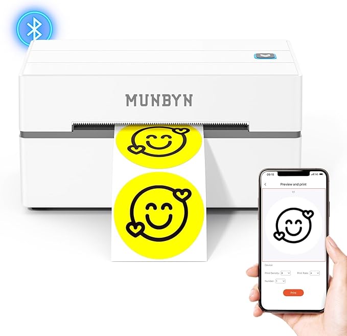 MUNBYN Bluetooth Thermal Label Printer, Wireless 4x6 Shipping Label Printer