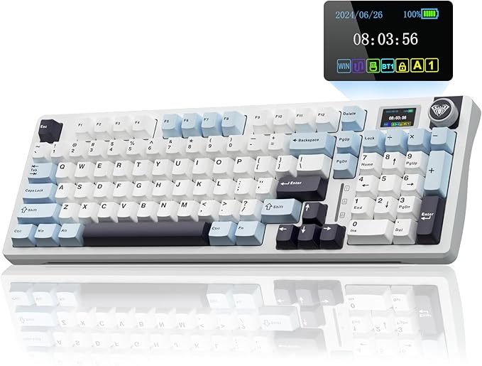 AULA S98 Pro Wireless Mechanical Keyboard with Screen & Knob,2.4GHz/USB-C/BT5.0 Hot Swappable Pink Creamy Keyboard,Pre-lubed Linear Switches,Side Printed PBT Keycaps,RGB Backlit Gaming Keyboards