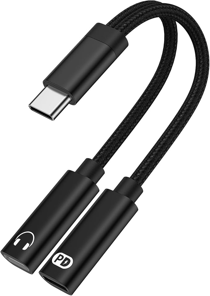 USB C Splitter,Dual USB C Headphone and Charger Adapter for Samsung Galaxy S25 Edge S24 S23 S22 S21 A17 A16 A15 2in1 Type C to Audio Jack Adapter with PD Fast Charging for iPhone 17 16 15 Pro Max 16e