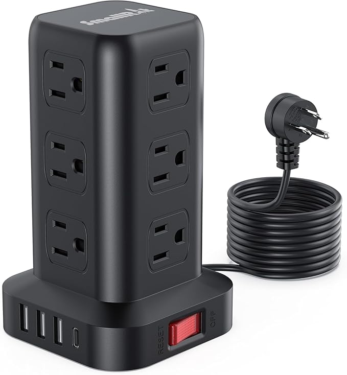 Extension Cord with Multiple Outlets, SMALLRT Power Strip Tower with USB Ports 12 AC Outlets, PD 20W USB C, 15FT Outlet Extender for Home Dorm, Office Supplies, Overload Protection