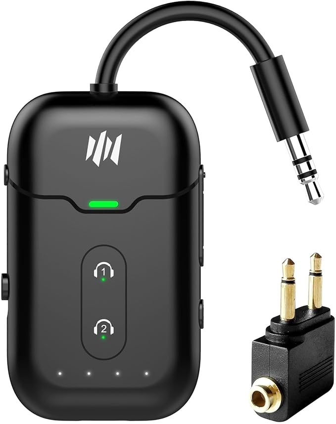 Premium Airplane Bluetooth 5.4 Transmitter Adapter, for 2 AirPods/Headphones,2 in 1 Transmitter Receiver with aptX Low Latency,Wireless Adapter for Flight,TV,Gym,Tablets Car Stereo