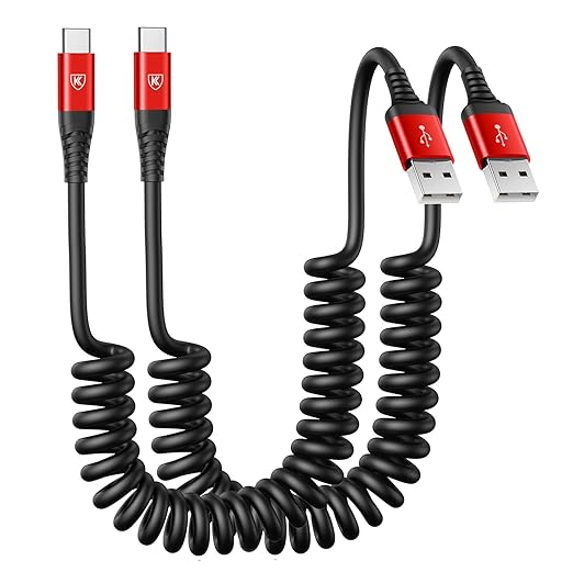 USB C Cable 6ft, 2Pack USB A to USB C 3A Fast Charging, Coiled Type C