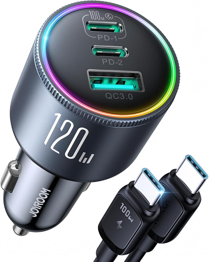 JOYROOM 175W Car Charger USB C Fast Charge, 3-Port Super Fast Car Charger