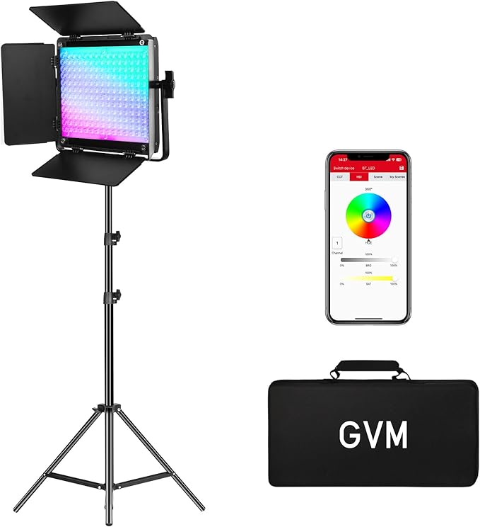 GVM 800D RGB LED Video Light, 2026 Upgraded Panel Light with Optical Lens & 6X Brighter (19500 Lux/0.5m), 3200K-5600K Bi-Color, 20 Scene Modes & CRI97+, Studio Lights, Photography Lighting