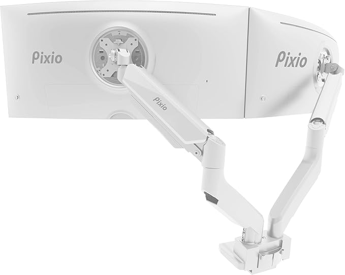 Pixio PS2S White Ultrawide Heavy-Duty Premium Single Monitor Arm Stand Desk Mount - Fits up to 49 inches Monitors, Weights up to 39lbs Flat / 31lbs Curved, Compatible with VESA 75x75 100x100mm
