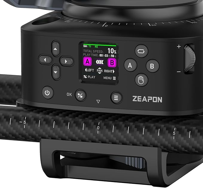 Zeapon AXIS 100 (2-axis) Multi-axis Motorized Camera Slider, 39''/ 100cm DSLR Carbon Fiber Electric Track, LCD Screen APP Control, Pan Head for 360° Panoramic Time-Lapse Follow Focus