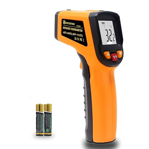 KETOTEK Infrared Thermometer Non Contact IR Digital Laser Temperature Gun -50℃~600℃ (-58℉~1112℉) Adjustable Emissivity Thermometer Gun for Cooking