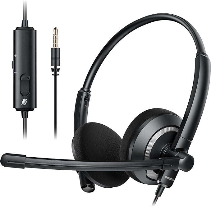 awatrue EH05-U Wired USB Headset with Noise Cancelling Microphone for PC Laptop - Headphones with In-Line Control, Lightweight, Enhanced Sound & MIC Mute