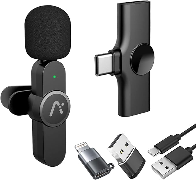 Aisizon Wireless lavalire Microphone, Clip on Microphones, Hi-Fi Audio, Wireless Mic A3, for iPhone 7-14, Laptop, Zoom Meeting, Video Recording, tiktok