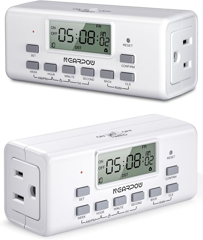 NEARPOW 2-Pack Digital Timer Outlets, Dual 3-Prong, 7-Day Programmable