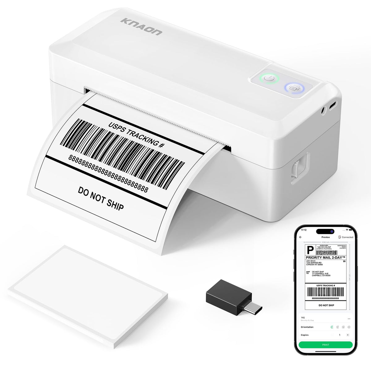 KNAON Shipping Thermal Label Printer, 4x6 Portable Label Printer, Black