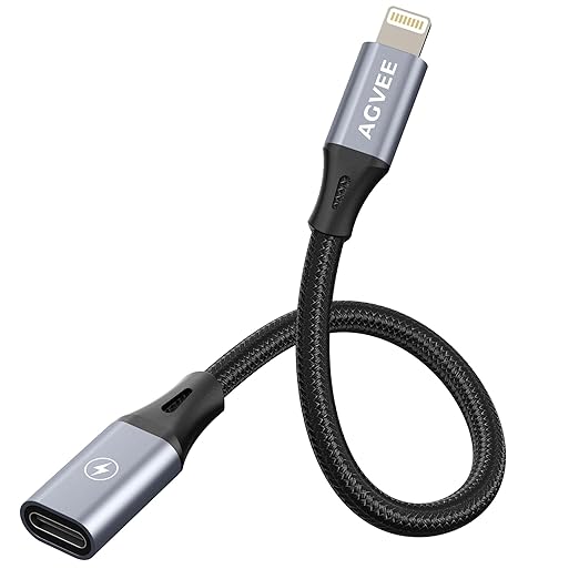 AGVEE 2 Pack 4 Inch USB-C Female to Lightning Male 30W Charging Adapter