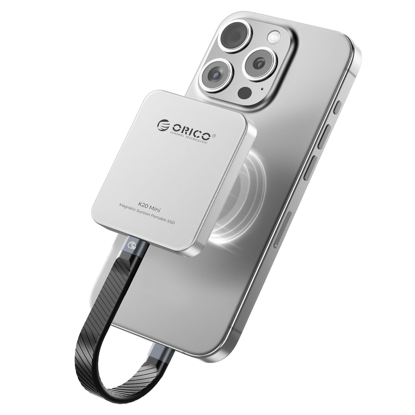 ORICO 1TB Magnetic External SSD, Aluminum Alloy, Up to 2000MB/s, 4K 120Hz ProRes HDR Record and Store, External Solid State Drive, Compatible with iPhone 17 16 Pro Max, Tablet, Computer - K20MINI