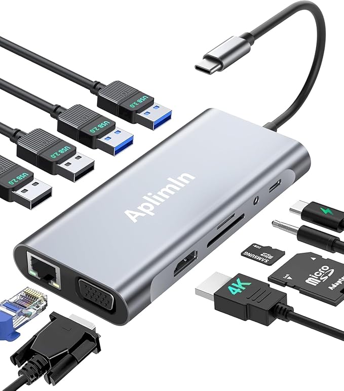 Aplimln USB C to Dual HDMI Adapter, 4K@60Hz Type-C to HDMI Splitter for Dual Monitors Extend Display for MacBook Pro/Air, Dell XPS 13/15/17, HP, Lenovo, Samsung Galaxy, Surface Type C Laptop