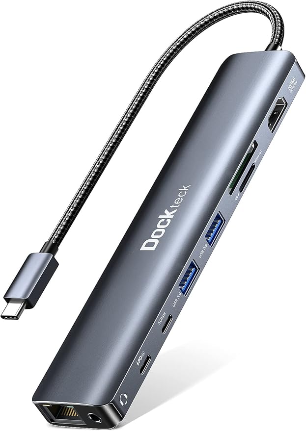 7-in-1 USB C Hub dockteck | 4K 60Hz HDMI, 1Gbps Ethernet, 100W Power Delivery, SD/TF Card Slots, USB 3.0 Data Ports USB C Dock for MacBook, iPad Pro, XPS