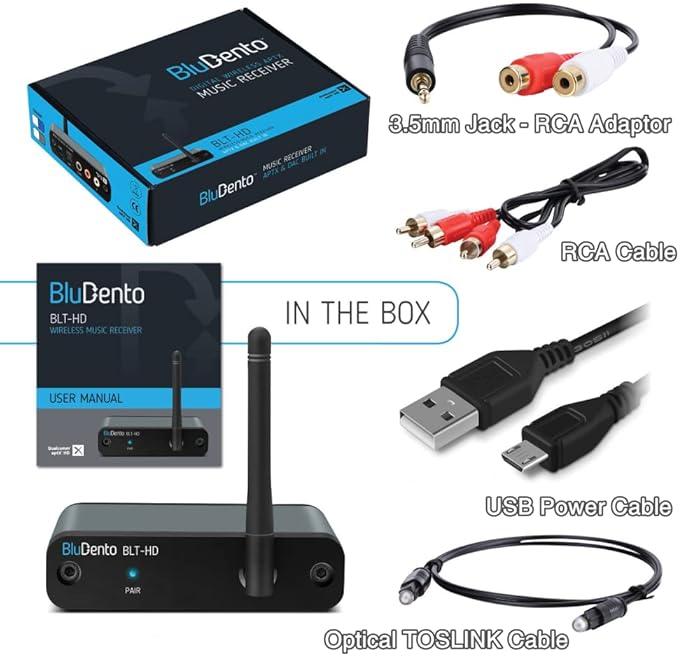 BLT-HD aptX HD Bluetooth Receiver, Hi-Fi Bluetooth v5.1 Audio Adapter with TI DAC,Analog RCA Output, Digital Coaxial and Optical Output with Enhanced Working Range