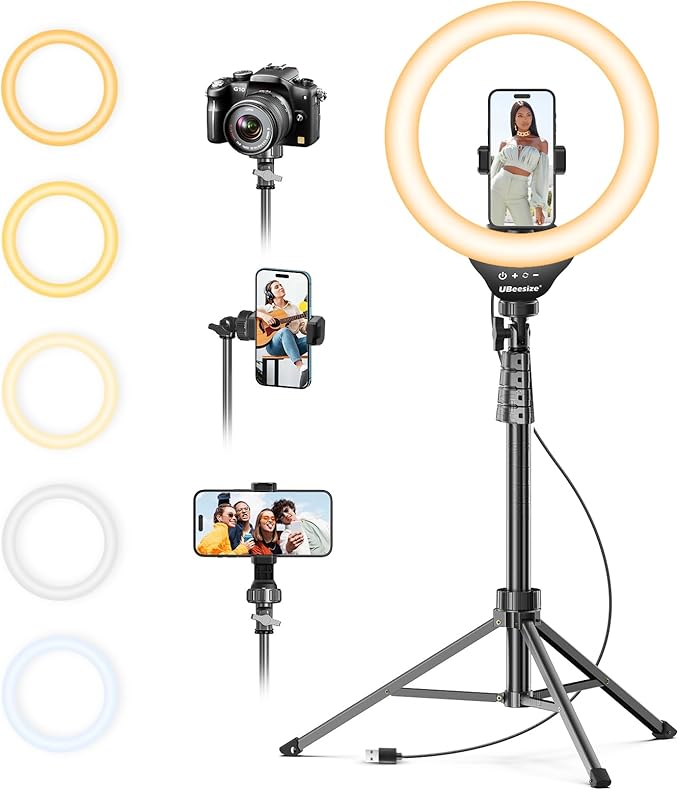 UBeesize 12'' LED RGB Ring Light with 62'' Tripod Stand, Selfie Ring Light for Video Recording, Live Streaming, TikTok & YouTube, Compatible with iPhone & Android