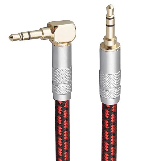 Primeda Audiophile High Purity Copper Aux Audio Cable 3.5mm Male to 3.5mm Male Audio Auxiliary Cord Gold-Plated Stereo HiFi Adapter Cable (Straight to Right Angle, 6.5ft/2m)