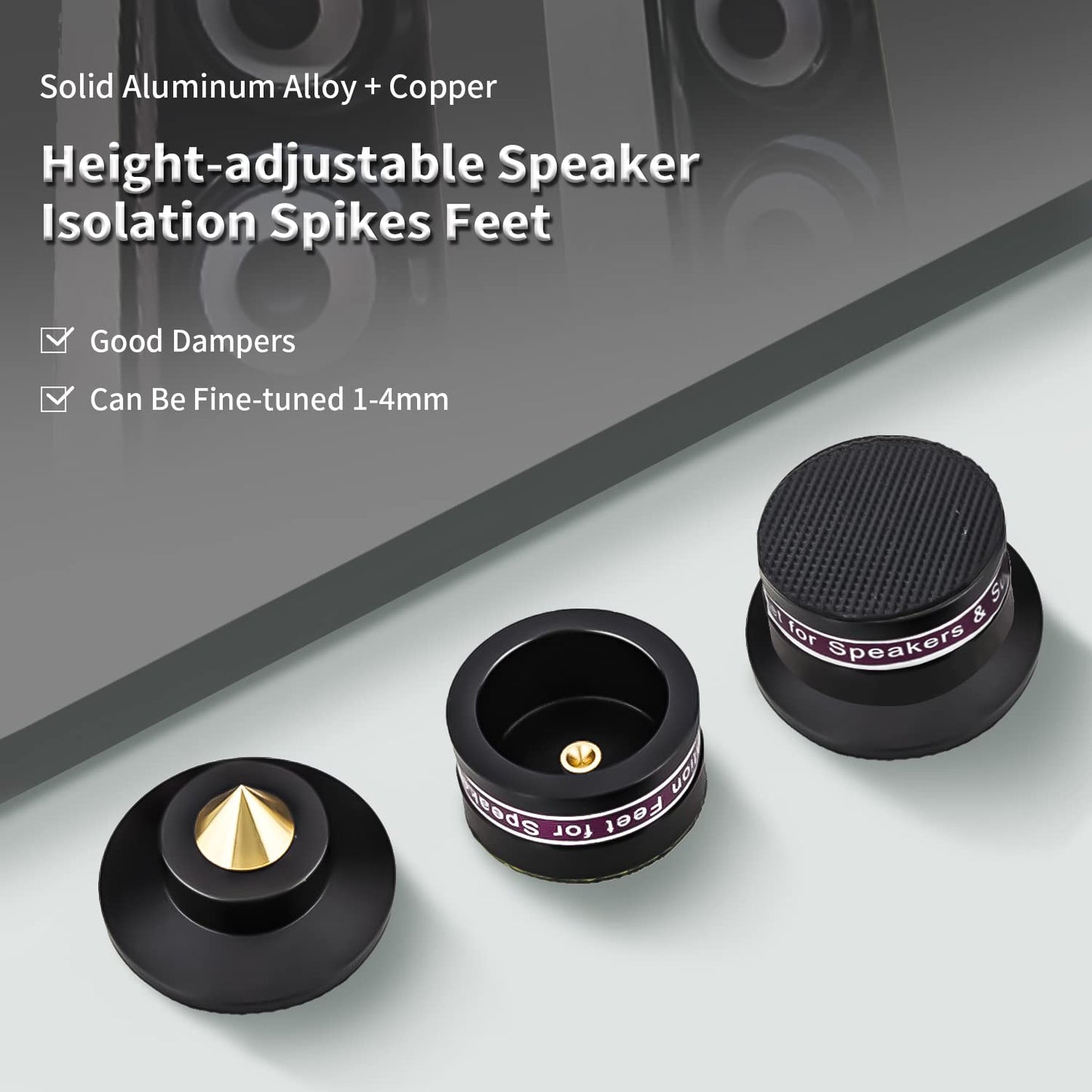 HiFi Speaker Spikes IF03B by Audiocrast, Speaker Vibration Dampener Stand Feet Pads Shock Absorber Isolation Pucks, Speaker Resonance Reducer with Non-Slip Mat for Turntable Amp CD DAC Recorder