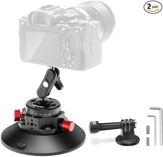 NEEWER Suction Cup Phone Holder & Camera Mount Compatible with GoPro DJI Insta360 iPhone, Car Phone Mount with Action Camera Adapter 360° Magic Arm for Vlogging Video Recording