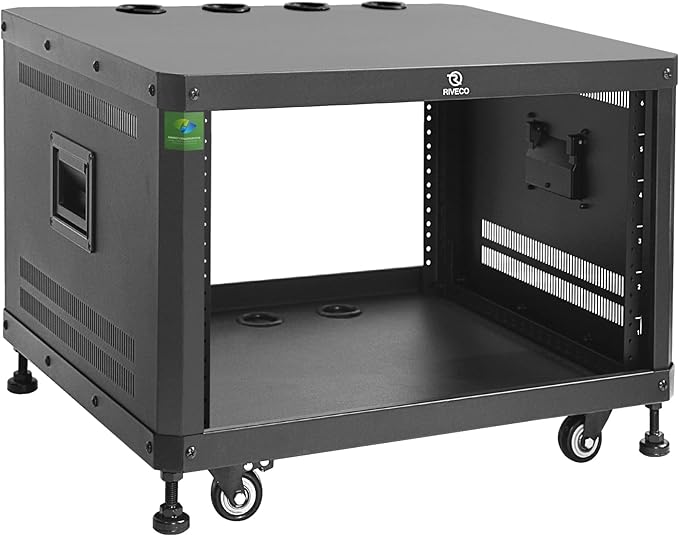 RIVECO 9U Network & Audio Rack with Feet & Wheels, Obtuse Angel Server Rack Cabinet, Rolling Studio Rack Case with Adjustable Depth Rails for 19" Stereo Recording & IT Equipment Mounting 1PCS