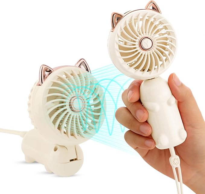 QearFun Portable Mini USB Rechargeable 3 Speed Personal Desk Table Fan with Base - Up to 12 Hours Operated Small Makeup Fan for Girls Women Outdoor (Green)