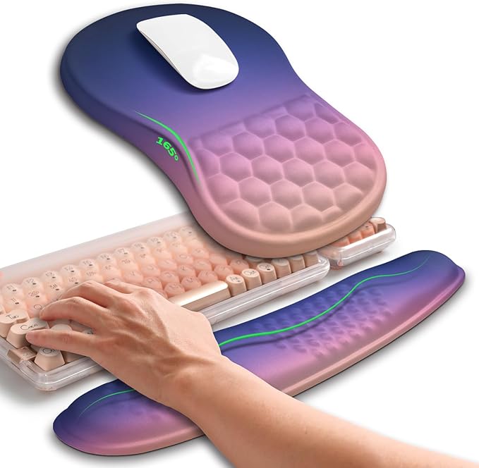 Hokafenle 2in1 Combination, Wave Keyboard Wrist Rest and Ergonomic Curvature Mouse Pad Wrist Support for Relieve Wrist Pain, Filled with Soft Cushion Memory Foam