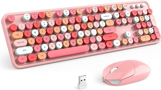 KNOWSQT Wireless Keyboard and Mouse Combo - Lovely Red 2.4G Full-Sized Colorful Keyboards, Round Keycap USB Dongle Plug Play Cute Keyboards for Windows, Laptop, PC, Desktop, Mac