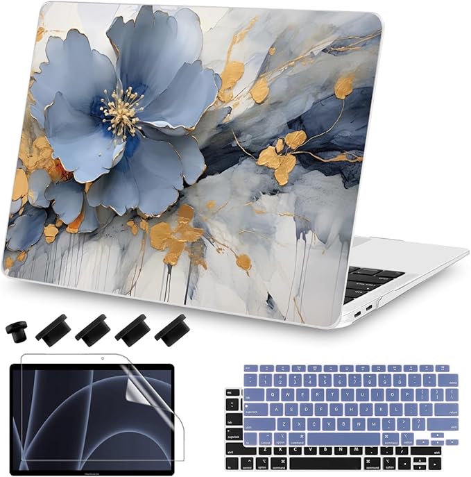 Teryeefi for MacBook Air M1 13 inch Case 2018 2019 2020 (Model A2337 A2179 A1932) with Touch ID & Retina, Printing Hard Shell Case + Keyboard Cover + Screen Protector