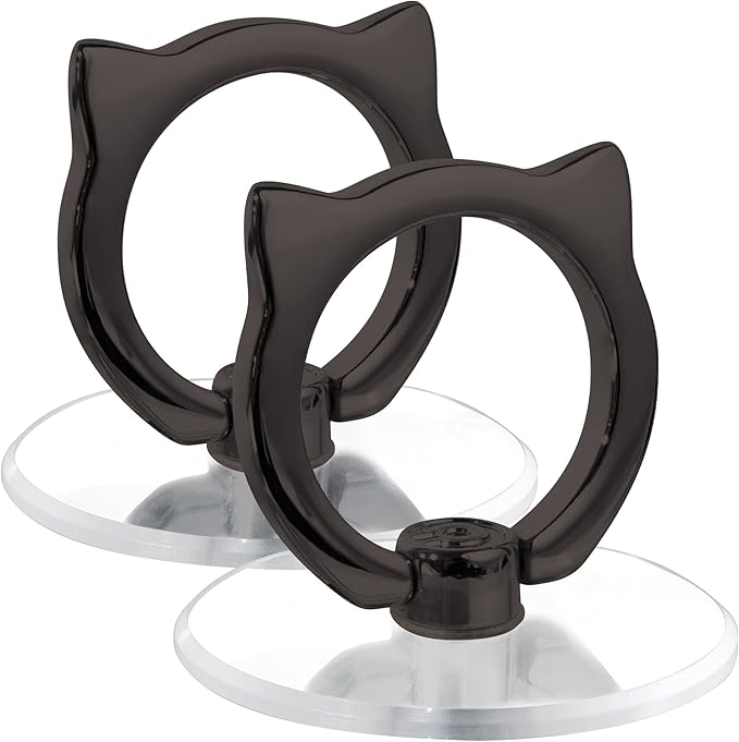 Cat Phone Ring Holder - EI Sonador Clear Cell Phone Ring Holder Transparent Stand Finger Grip (1 Silver + 1 Rose Gold Cat)