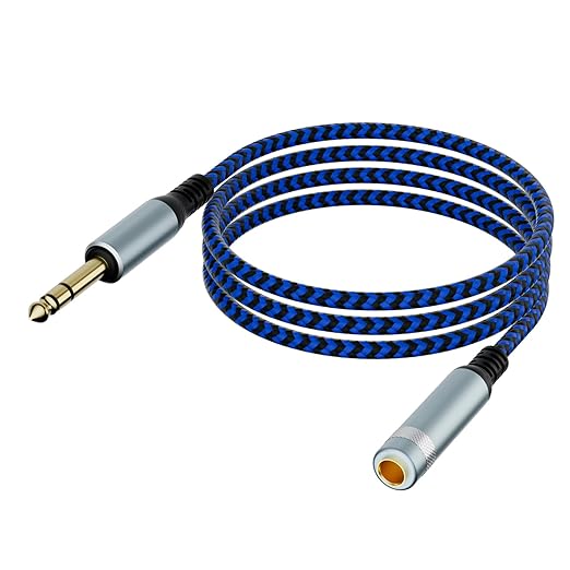 LDKCOK 1/4 Inch Extension Cable 20ft, Nylon Braided 6.35mm Male to Female TRS Stereo Audio Cord, Quarter Inch Guitar Extension Cable for Headphone, Amp, Mixer, AV Receiver (Not for 3.5mm)