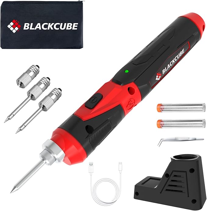 BLACKCUBE Cordless Soldering Iron Kit - Portable 2000mAh USB Rechargeable Soldering Iron Tools with LED Spotlight Max 878℉ Fast Heating 4V Lithium-Ion Battery