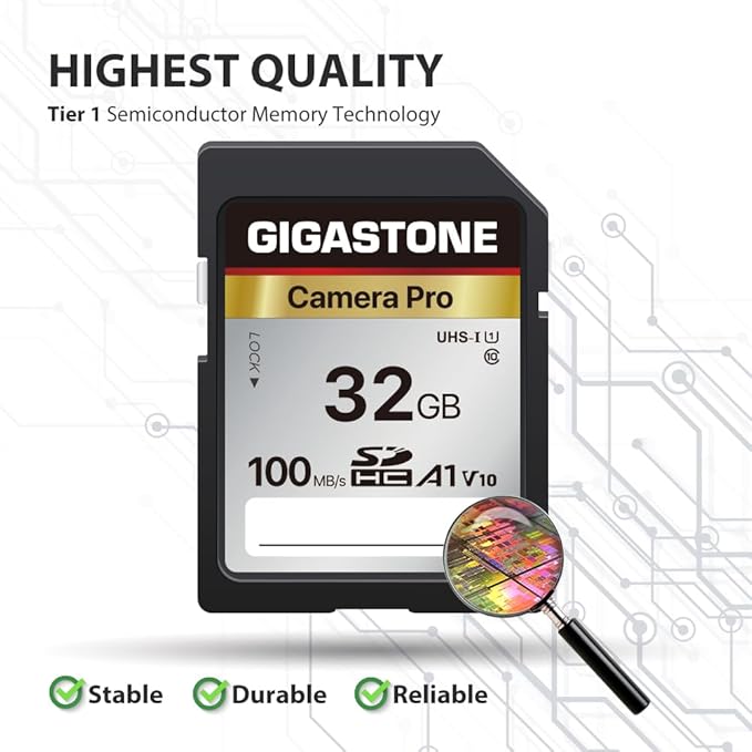 【5-Years Data Recovery】 GIGASTONE 32GB SD Card, Camera Pro, UHS-I A1 V10 SDHC Memory Card Speed up to 100MB/s Compatible with SPYPOINT TACTACAM Trail Camera, with 1 Mini Case